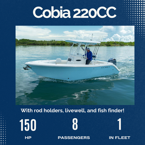 A cobia 220cc boat is advertised with rod holders livewell and fish finder