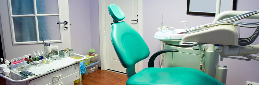 Green dental chair and equipment