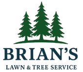 Brian's Lawn & Tree Service logo with three green pine trees and dark blue text