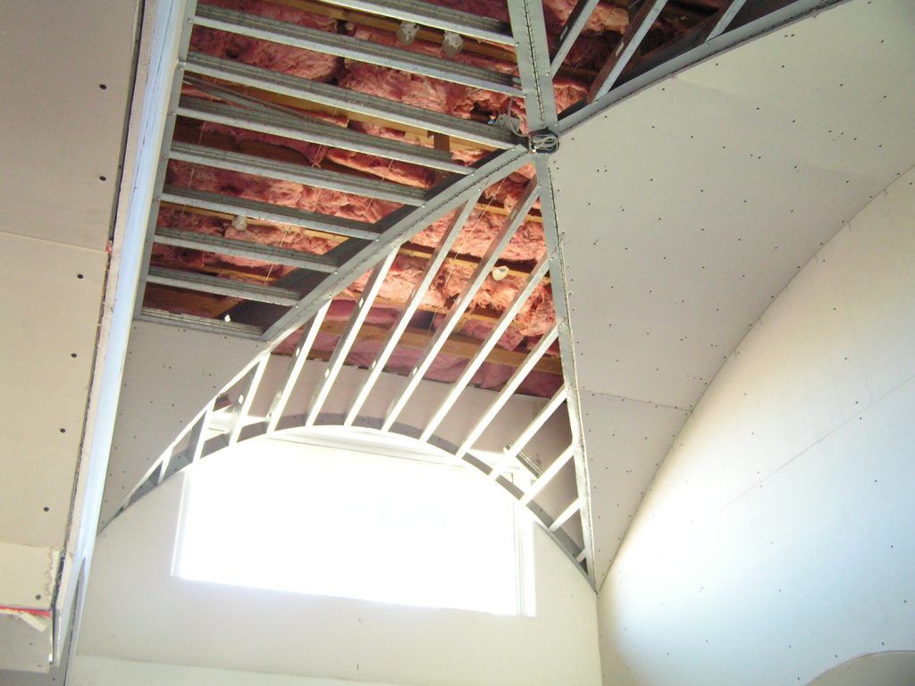 Looking up at the ceiling of a building under construction