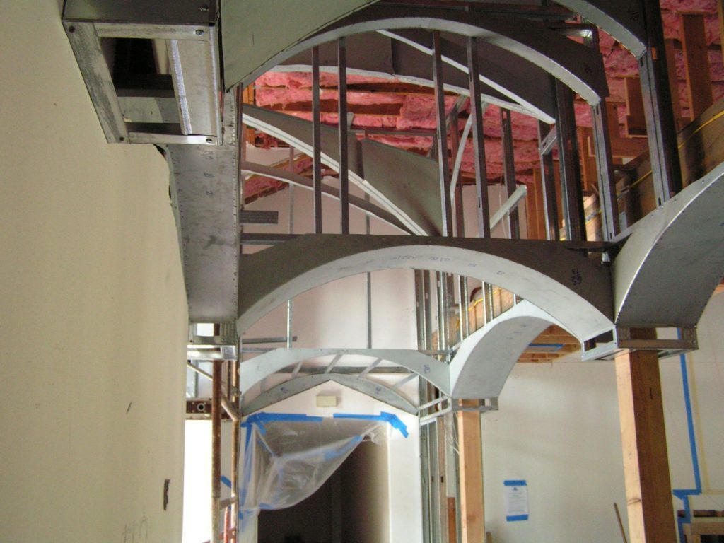 A building under construction with arched ceilings