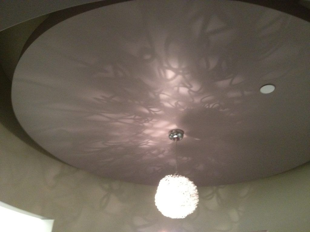 A round ceiling with a light hanging from it