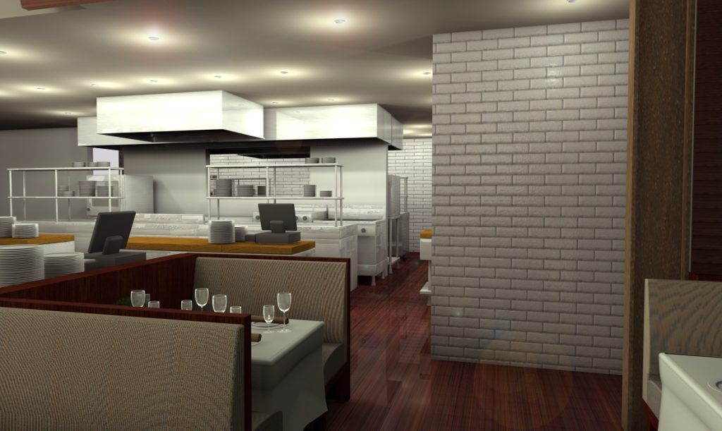 An artist 's impression of a restaurant with a brick wall