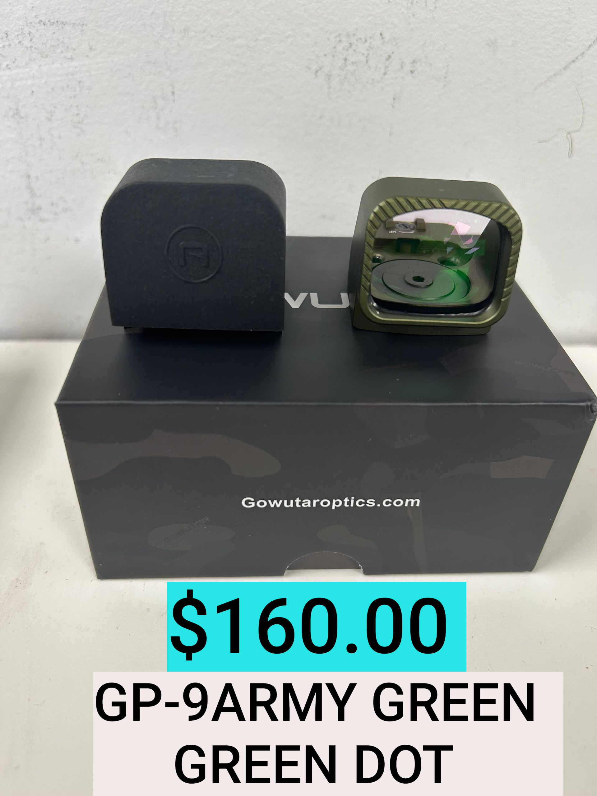 GP-9 Army Green Red Dot with case on black box, priced at $160.00