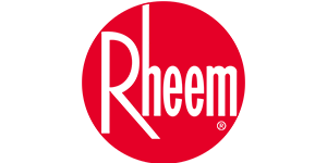 Rheem logo: white text on a red circle.