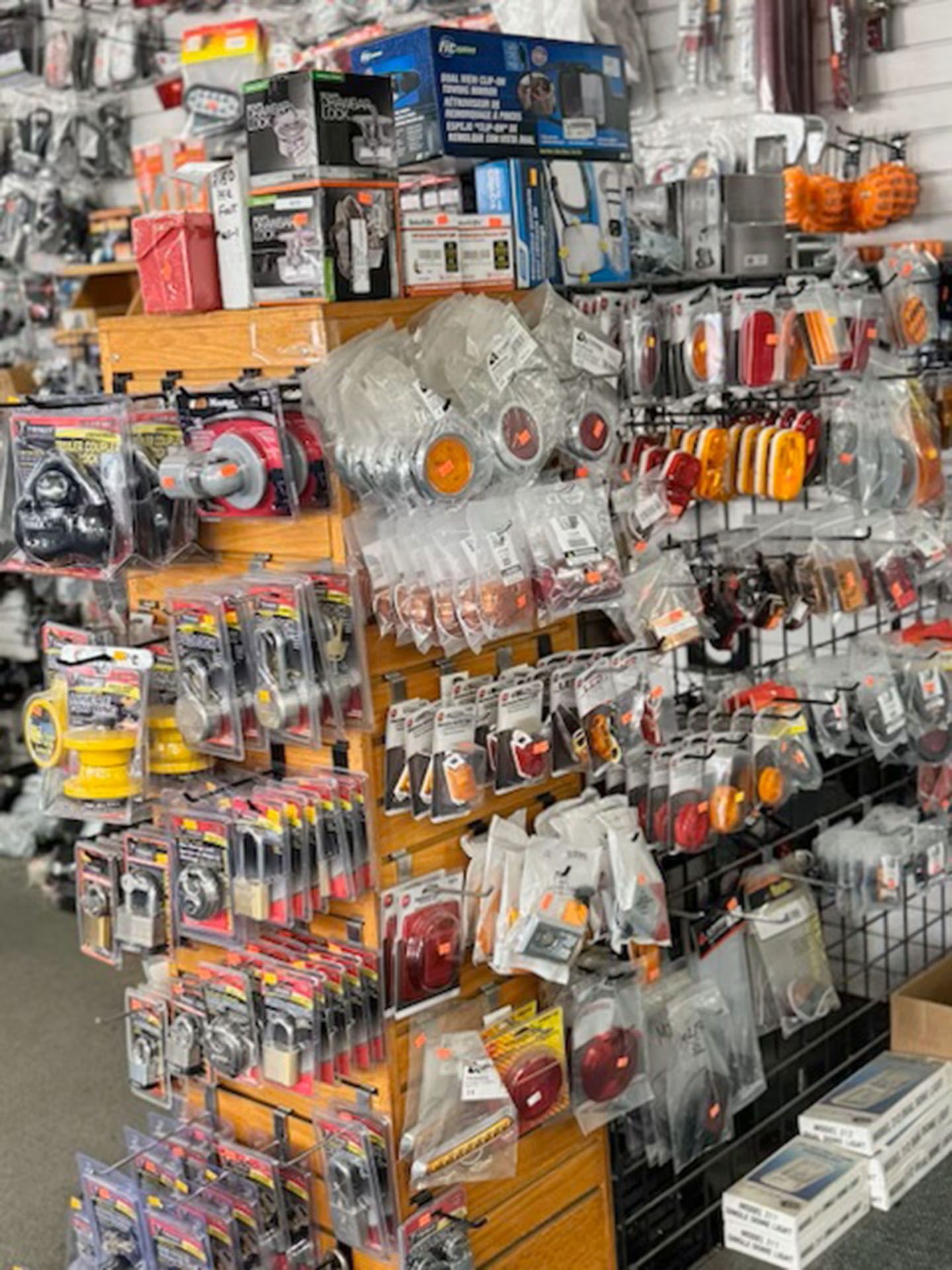 Assorted truck and van parts on display