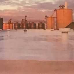 the roof of a building with a lot of silos on it 