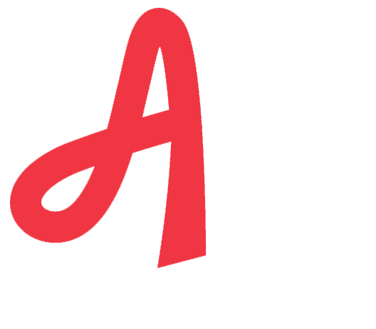 A red and blue ab logo on a white background