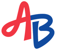 A red and blue ab logo on a white background