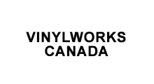 A black and white logo for vinylworks canada on a white background.