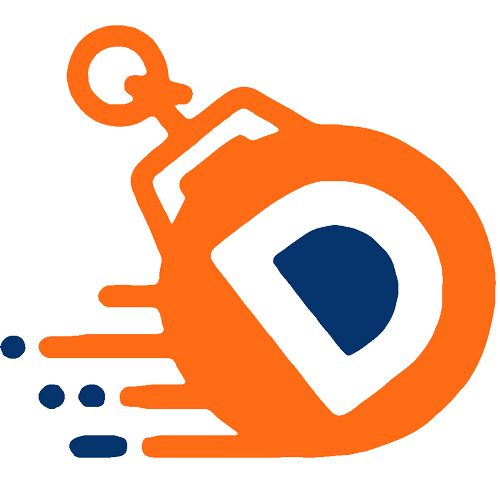 Orange stylized grenade with a blue 