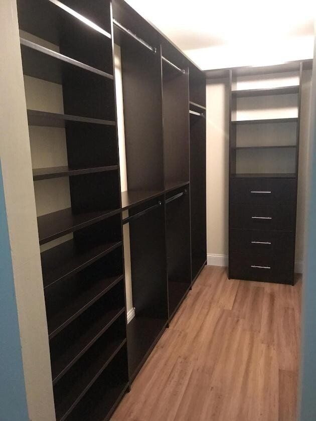Brown walk-in closet