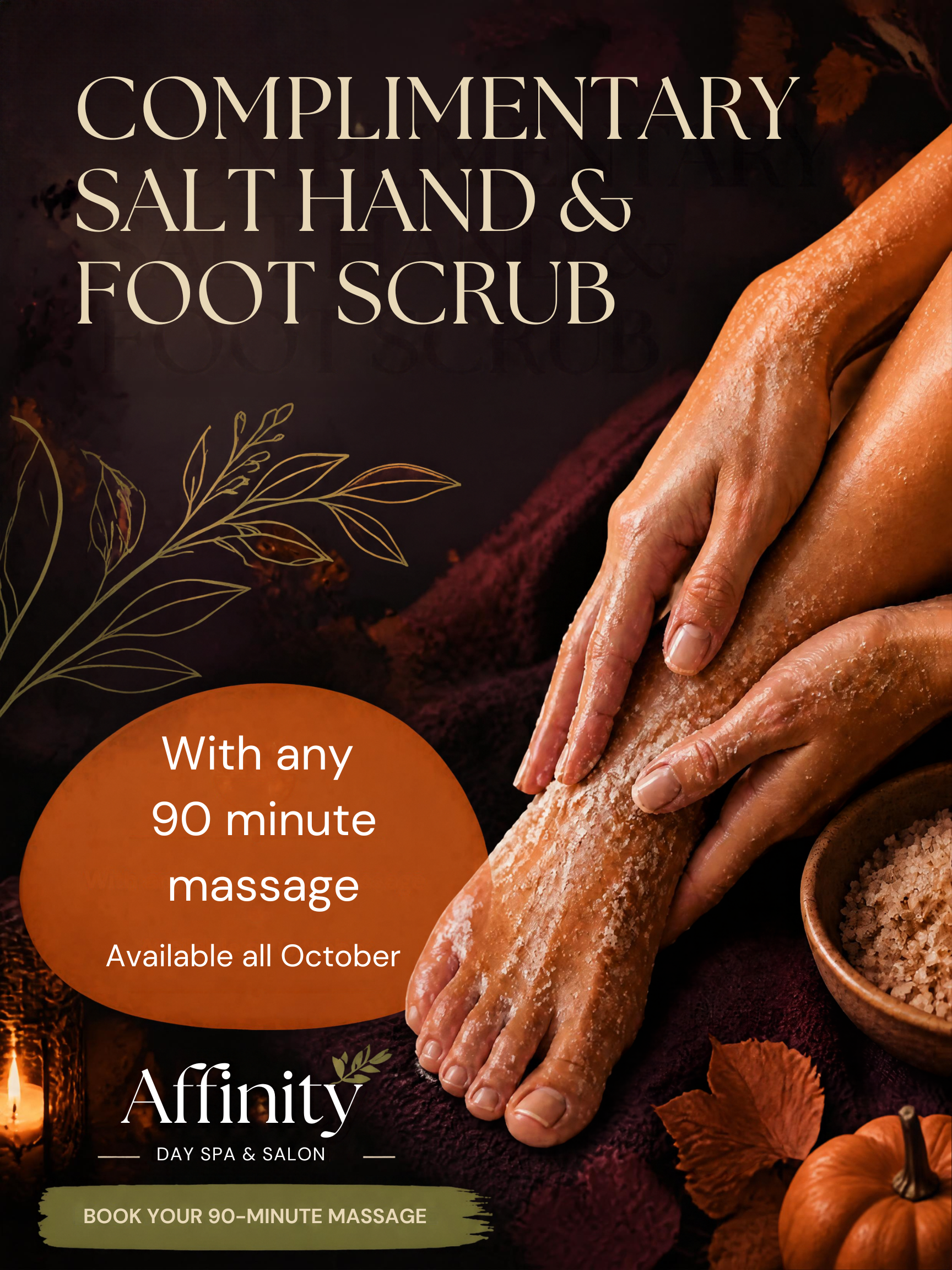 Summer massage series flyer with beach scene, palm trees, and $60 savings for June–August massage specials