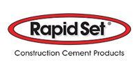 Logo for Rapid Set, construction cement products. Black text in a red outlined oval, over 