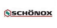 Schönox logo: black text on a red underline, with a green and red hexagon symbol.
