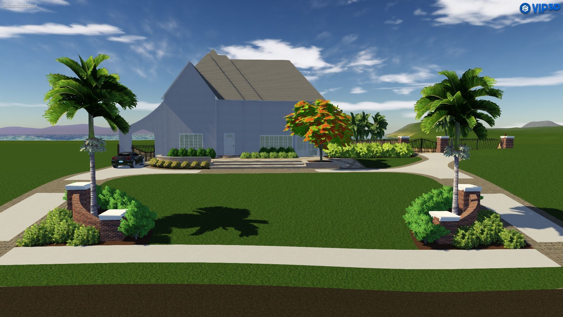 3D render of a huge lawn