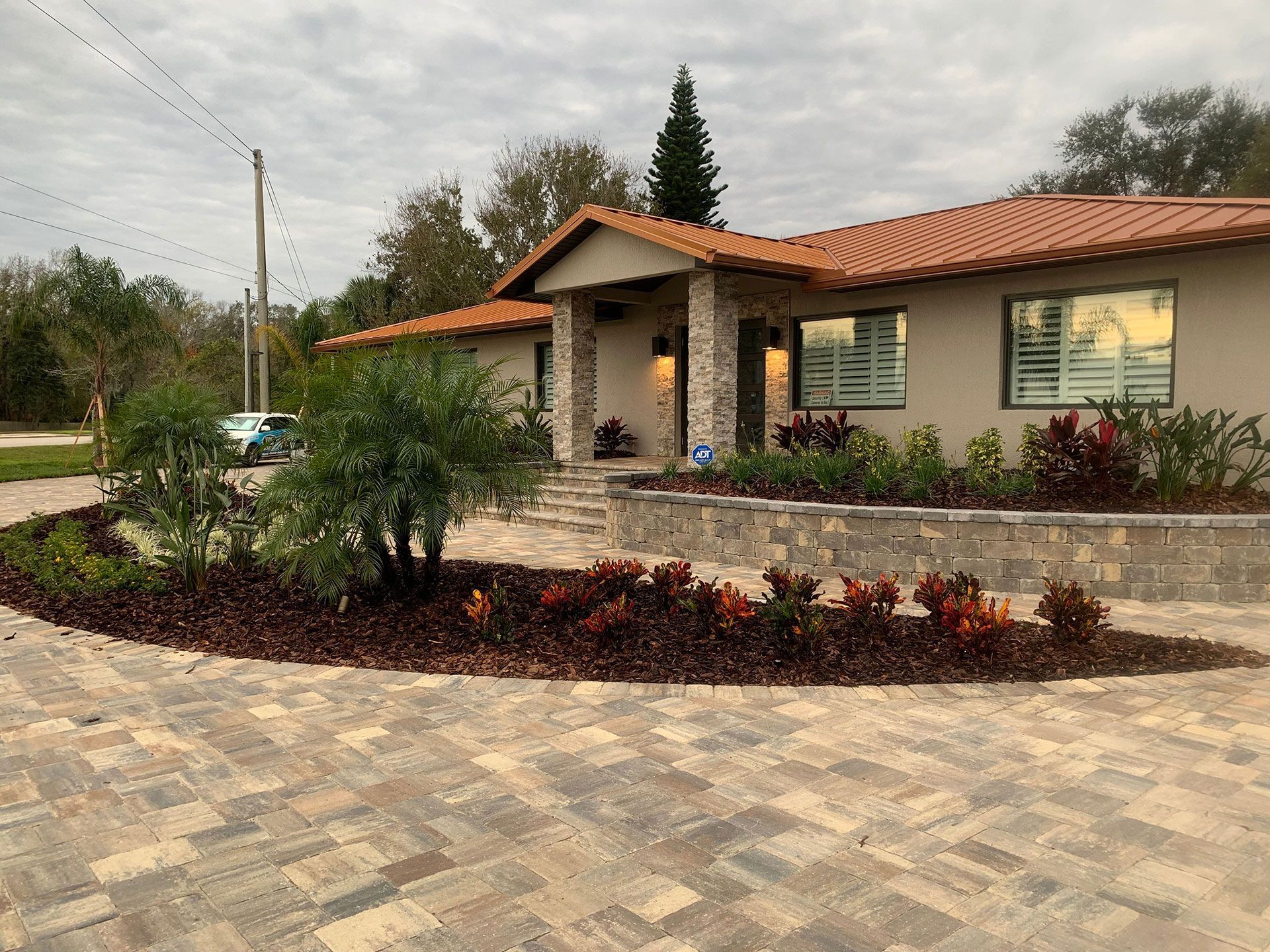 beautiful landscaping in the driveway