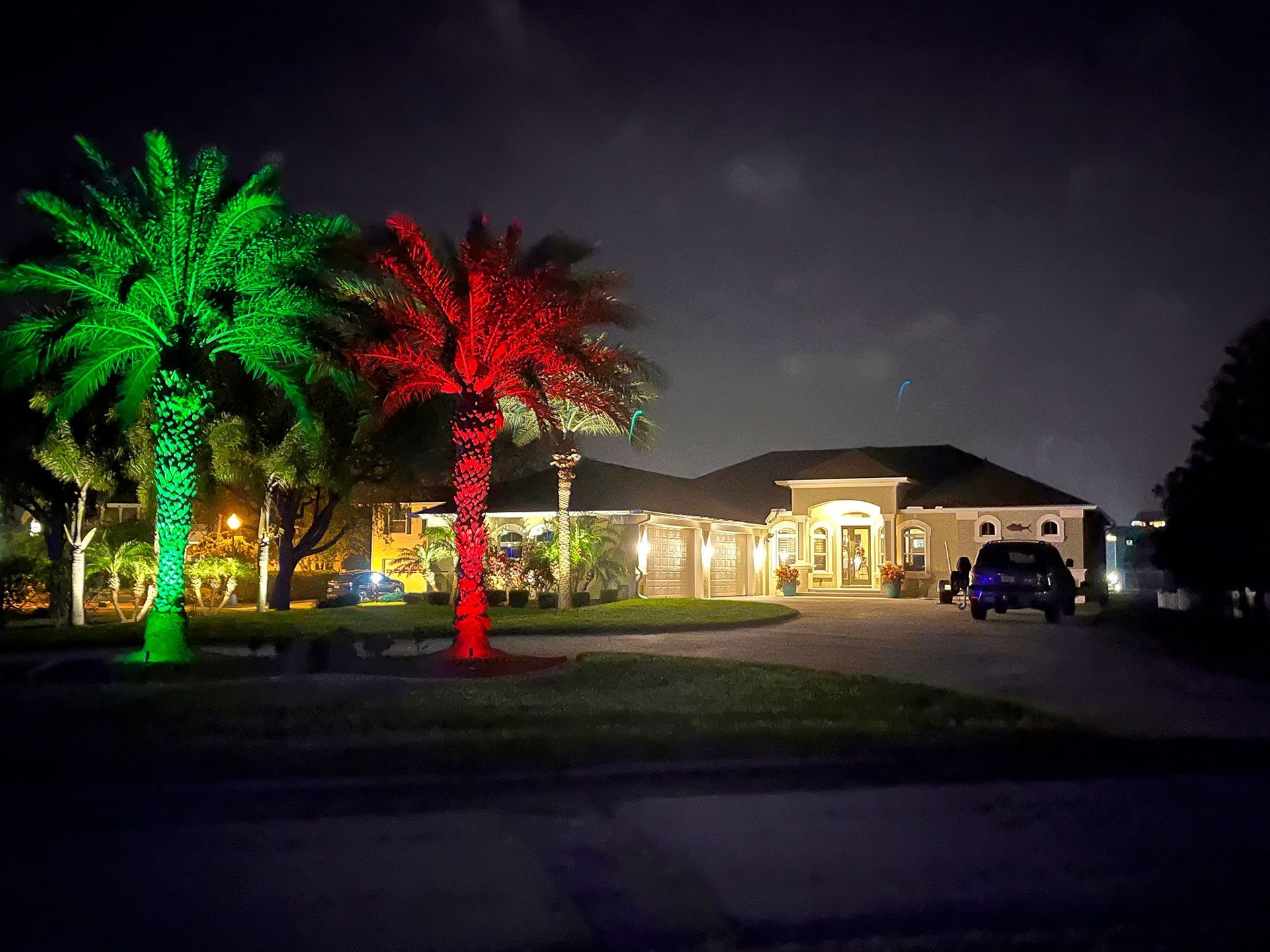 red and green tree lights
