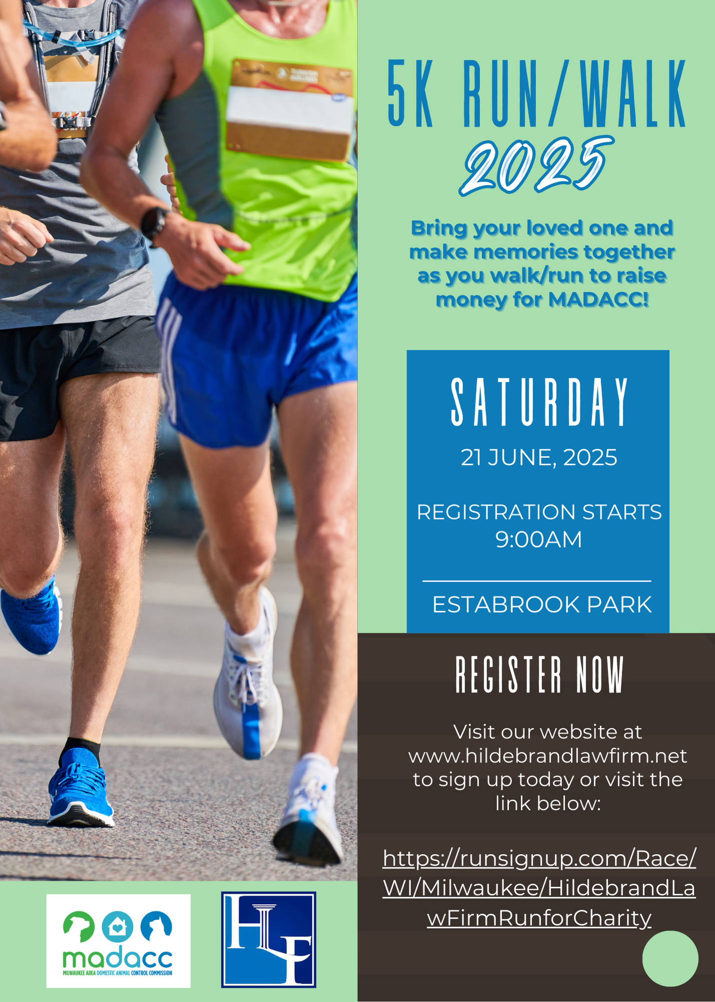 A poster for a 5k run and walk on Saturday, June 21st.