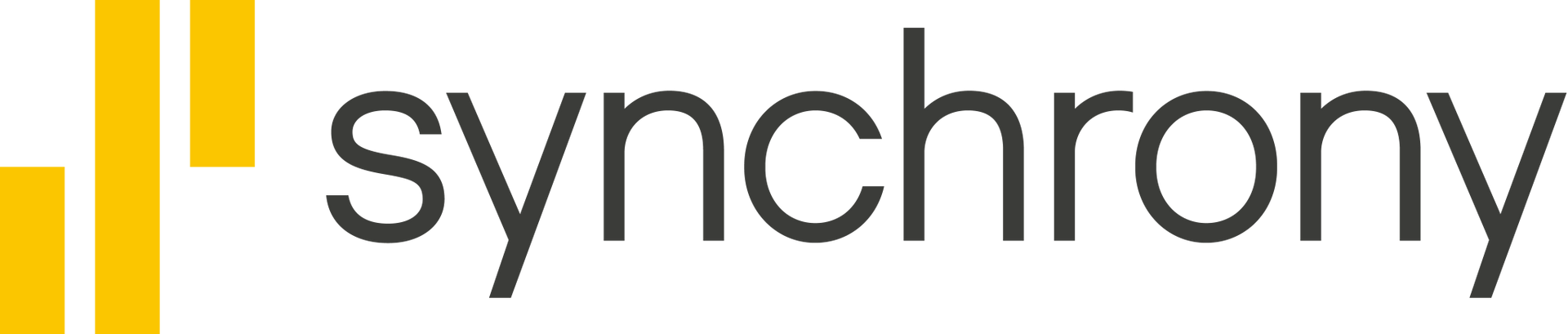 The word synchrony is written in black on a white background.