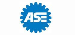 The blue ASE logo featuring white letters centered inside a gear shape.