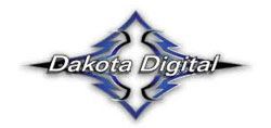 Dakota Digital logo featuring the company name in white text on a black, stylized arrow-like icon with blue accents.