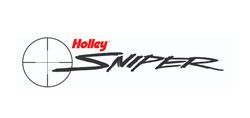 The Holley Sniper logo featuring red text and a black brush-stroke wordmark alongside a black circle crosshair icon.