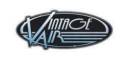 Logo for Vintage Air featuring stylized blue text over a black oval background with horizontal speed lines.