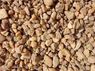 Pile of small, beige and brown gravel stones.