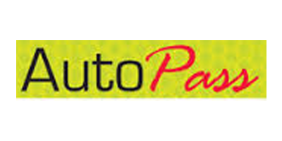 AutoPass logo on a yellow background, black 