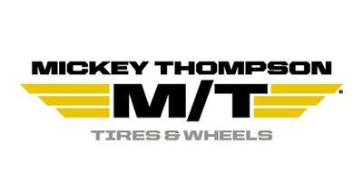 Logo for Mickey Thompson Tires & Wheels, black text with 