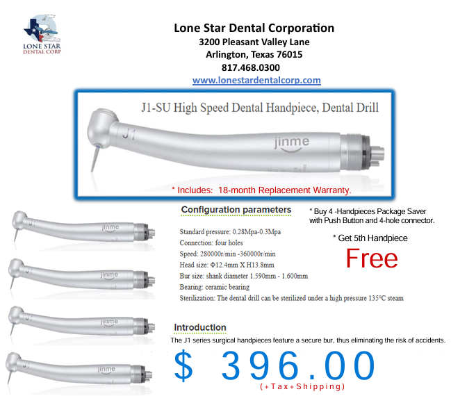 Dental handpiece sale from Lone Star Dental Corp, $396.00, includes free handpiece offer.