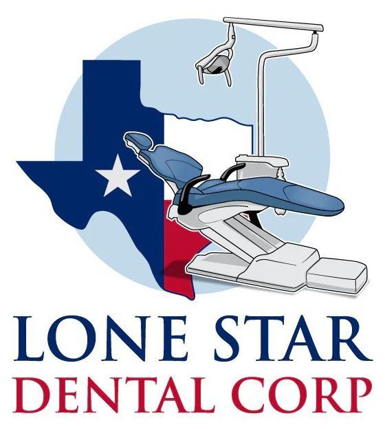 Logo for Lone Star Dental Corp: Texas flag, dental chair, and light.