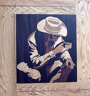 A painting of a man wearing a cowboy hat