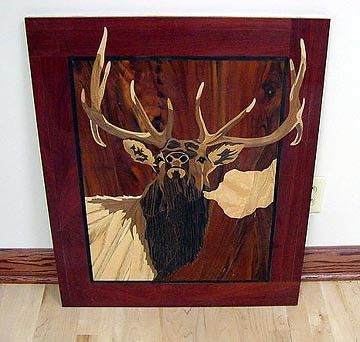 A picture of a deer in a wooden frame