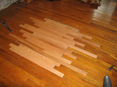 A piece of wood is laying on a wooden floor.