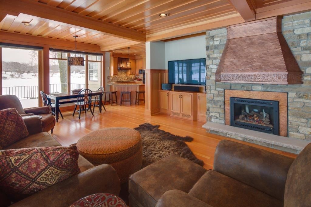 Aesthetic living area with fireplace