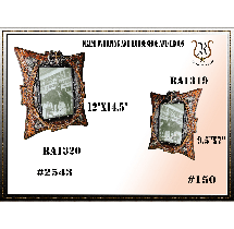Two ornate bronze-colored picture frames, labeled RA1920 (12x14.5) and RA1919 (9.5x7), displaying sepia-toned photos.