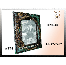 Western-style photo frame with a person in a cowboy hat. The frame has a turquoise finish with bronze rope accents and rivet details.