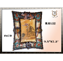 Decorative picture frame with Native American imagery and horses, measuring 9.5 x 7.5.
