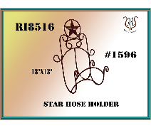 Brown metal star hose holder with a star accent, labeled Star Hose Holder.