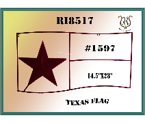Texas flag displayed on a card with text RIB517, #1597, 14.5X32, and TEXAS FLAG. Green border.