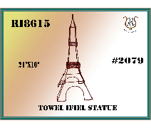 Eiffel Tower towel statue sketch on a card with text: RI8615, 21x10, #2079.