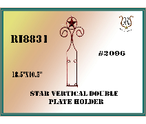 Metal star-topped vertical double plate holder in a framed design with text labeling it RI8831 and #2096.