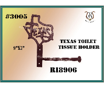 Texas-shaped, wrought-iron toilet paper holder with 