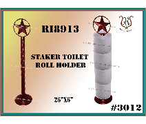 A bronze-colored toilet paper holder with a Texas star design on top. The holder is designed to hold several rolls and has a base.