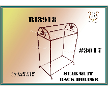 Brown metal star quilt rack holder with a rounded top and two star cutouts.