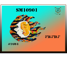 Sun-shaped ceramic wall art with a face on a gradient teal and orange background. The art features a yellow sun with a white face and colorful rays.