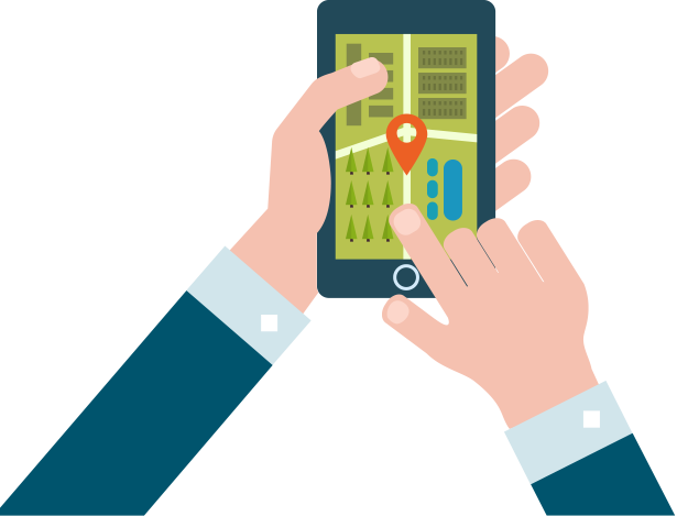 A person is holding a cell phone with a map on it.