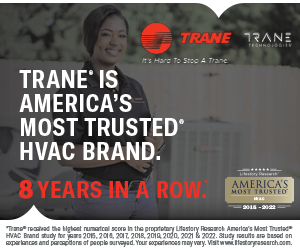 An advertisement for Trane as America's most trusted HVAC brand